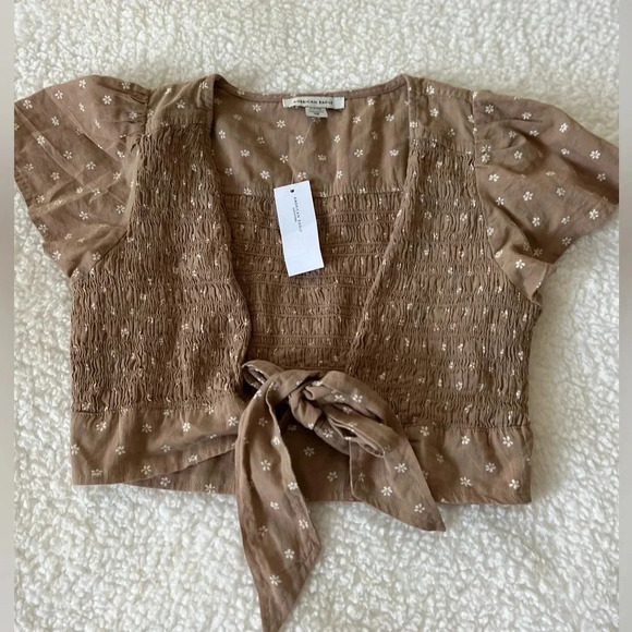 NWT | American Eagle Outfitters | Smocked Tie-Front Blouse - Size S - Picture 5 of 6